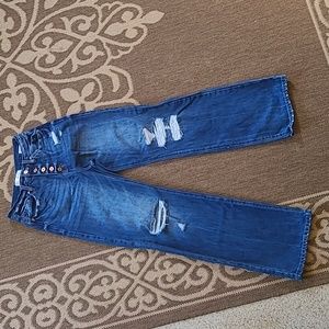Kancan High Rise destressed knee jeans. Size 5 waist 26 length. Wide leg